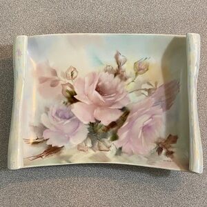 Floral Hand-Painted Tray with Pink Roses